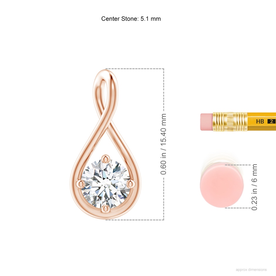 5.1mm GVS2 Solitaire Diamond Twist Bale Pendant in Rose Gold ruler
