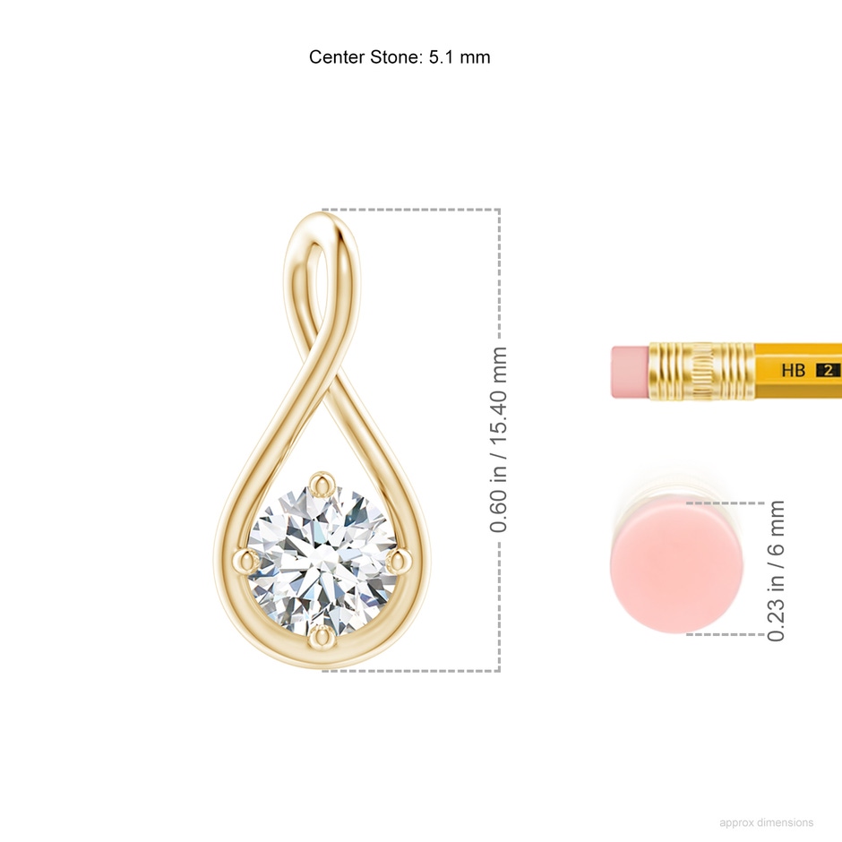 5.1mm GVS2 Solitaire Diamond Twist Bale Pendant in Yellow Gold ruler