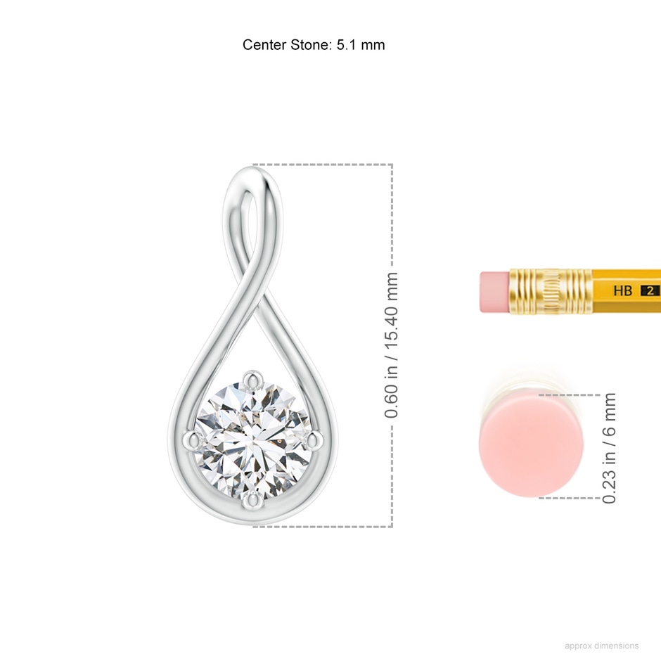 5.1mm HSI2 Solitaire Diamond Twist Bale Pendant in 18K White Gold ruler