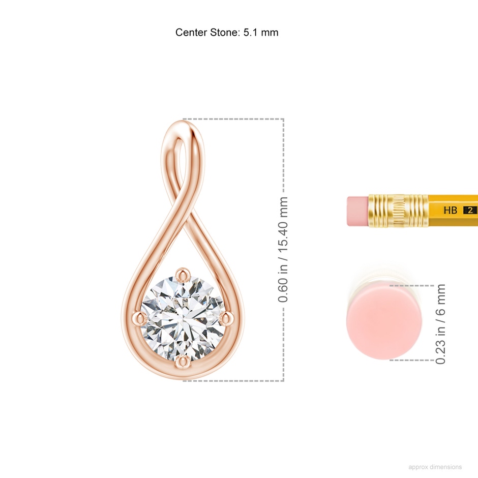 5.1mm HSI2 Solitaire Diamond Twist Bale Pendant in Rose Gold ruler