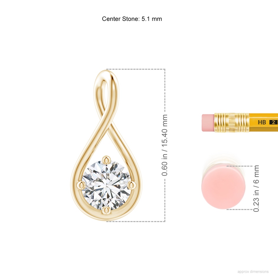 5.1mm HSI2 Solitaire Diamond Twist Bale Pendant in Yellow Gold ruler