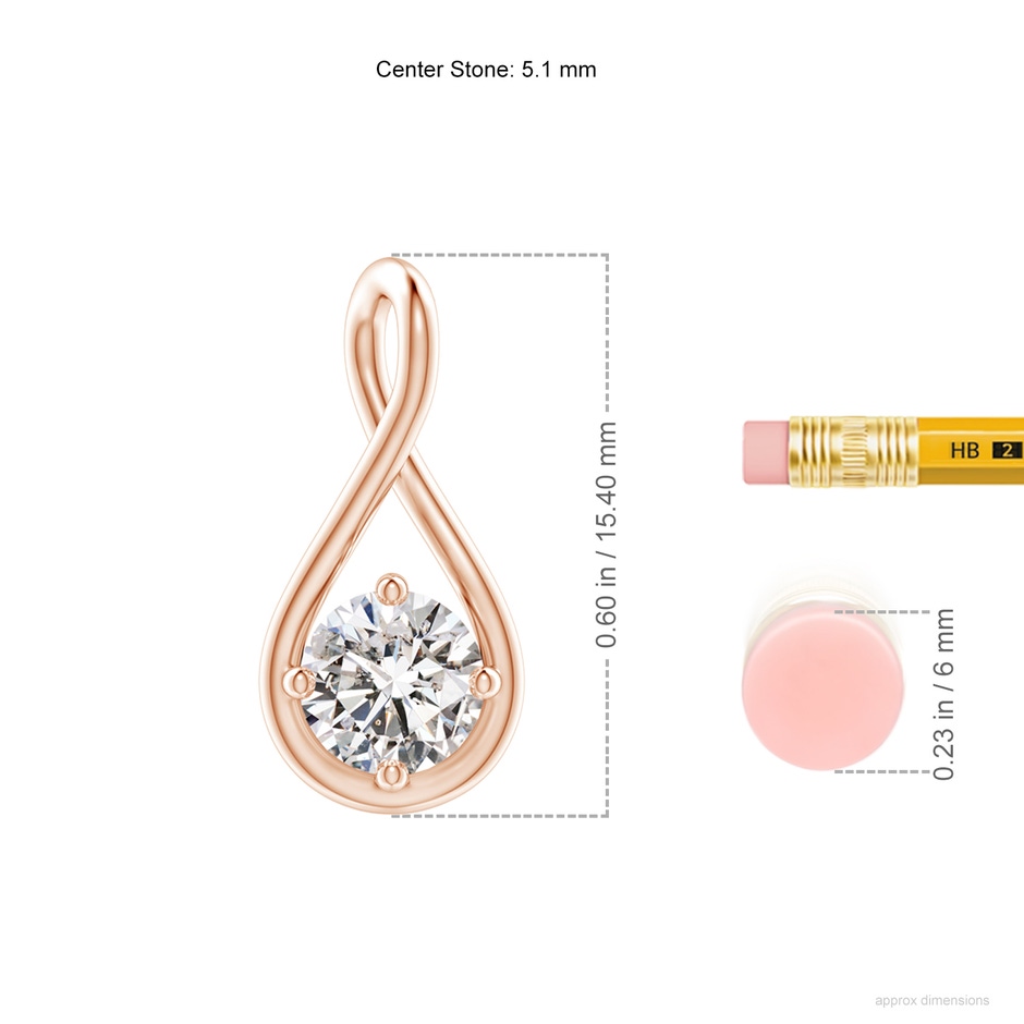 5.1mm IJI1I2 Solitaire Diamond Twist Bale Pendant in Rose Gold ruler