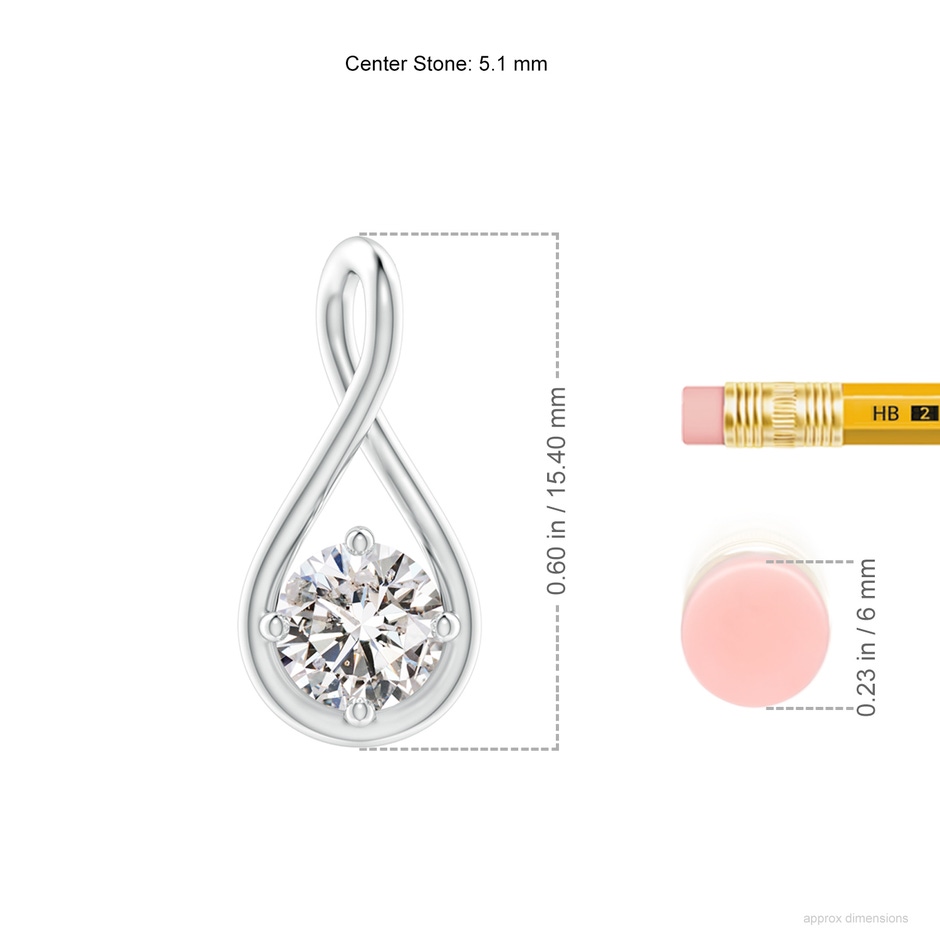 5.1mm IJI1I2 Solitaire Diamond Twist Bale Pendant in White Gold ruler