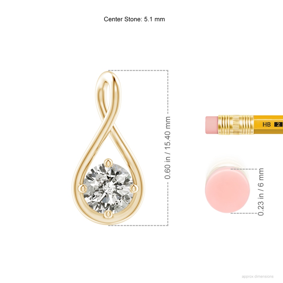 5.1mm KI3 Solitaire Diamond Twist Bale Pendant in Yellow Gold ruler