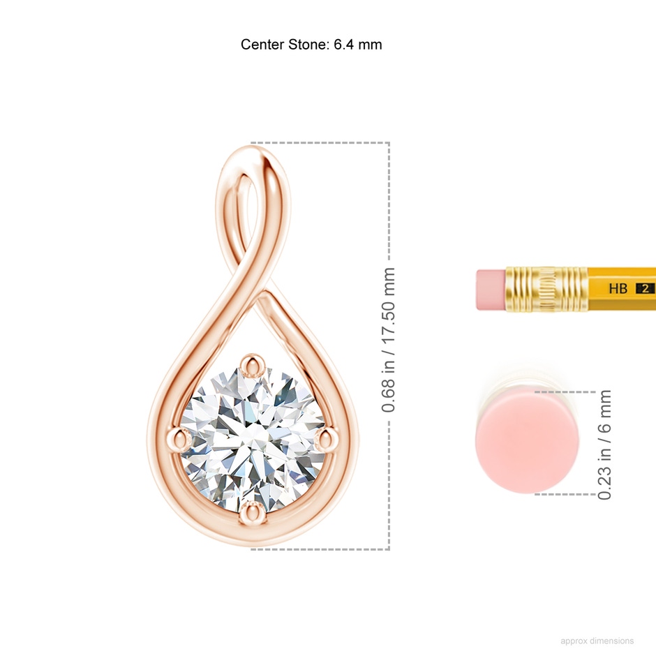 6.4mm GVS2 Solitaire Diamond Twist Bale Pendant in Rose Gold ruler
