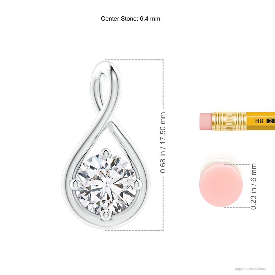 6.4mm HSI2 Solitaire Diamond Twist Bale Pendant in White Gold ruler