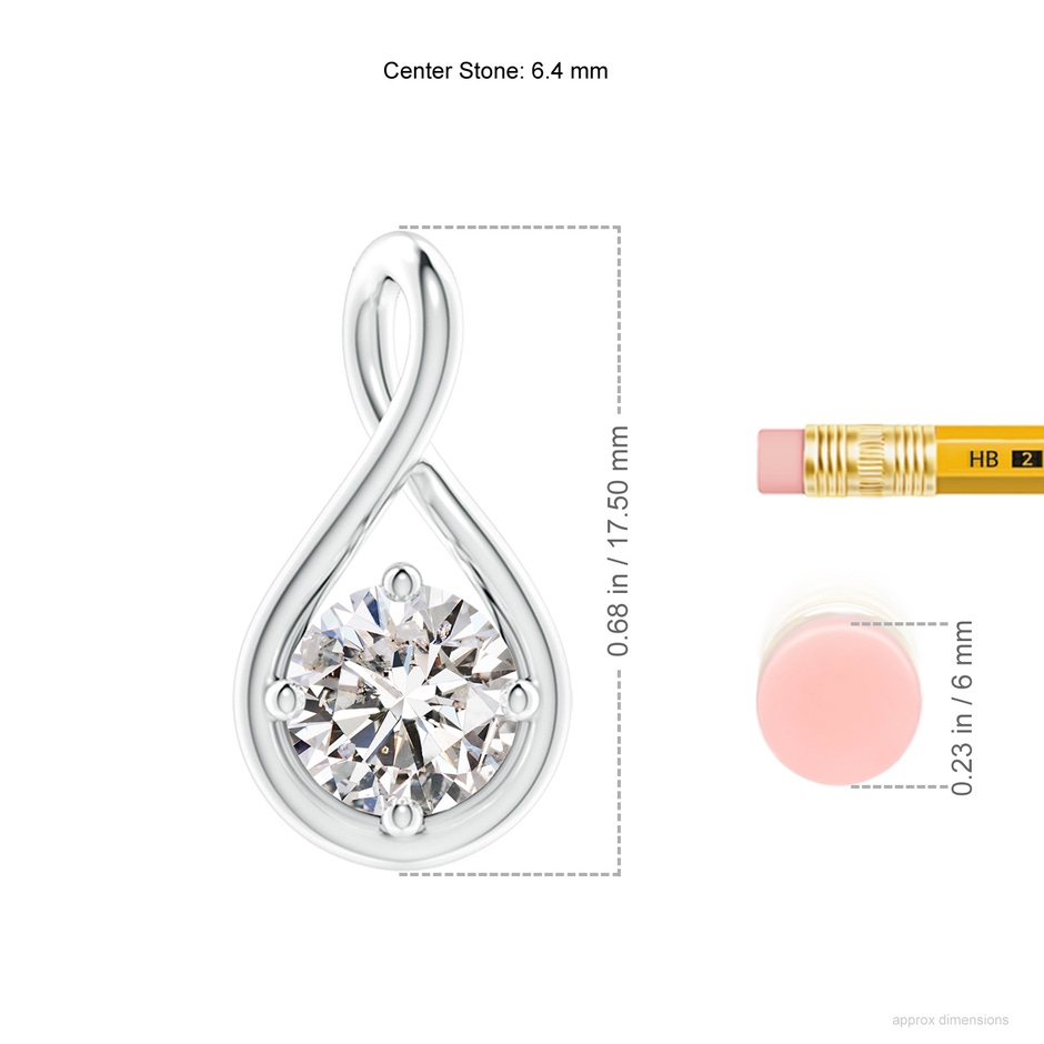 6.4mm IJI1I2 Solitaire Diamond Twist Bale Pendant in White Gold ruler