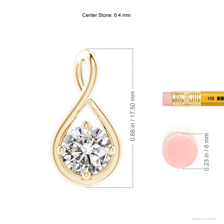 6.4mm IJI1I2 Solitaire Diamond Twist Bale Pendant in Yellow Gold ruler