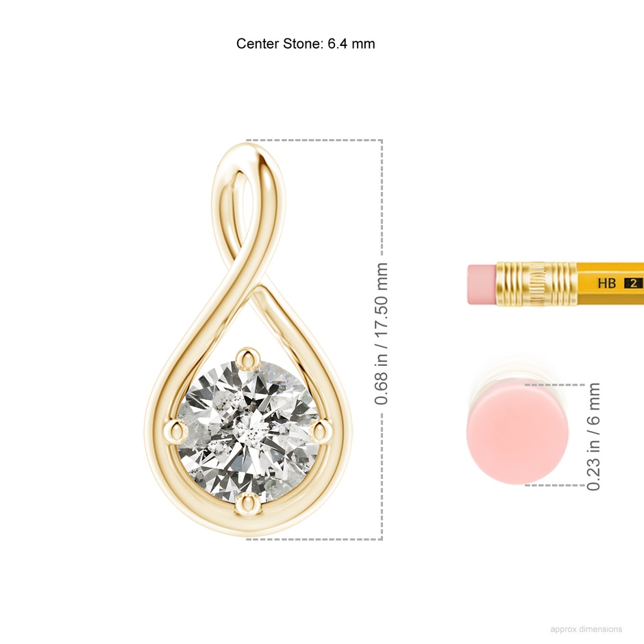 6.4mm KI3 Solitaire Diamond Twist Bale Pendant in 18K Yellow Gold ruler