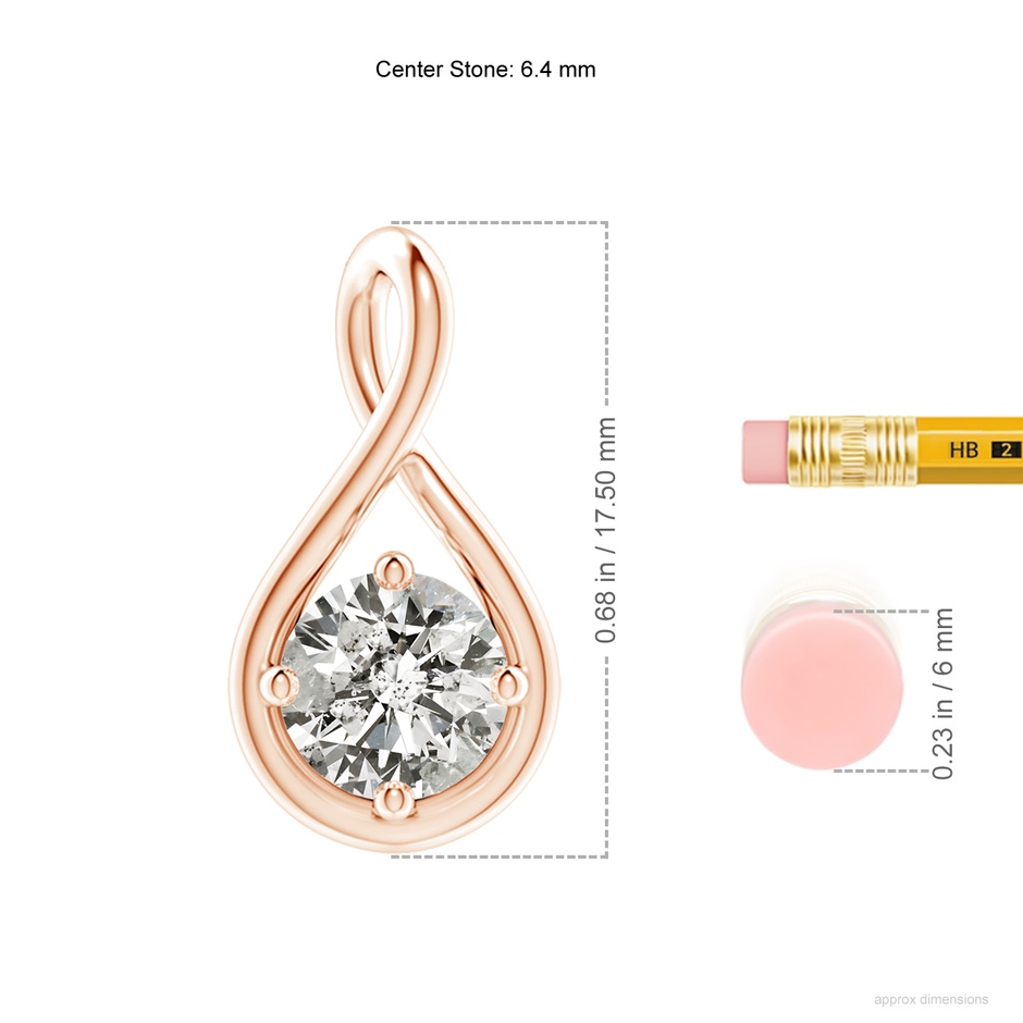 6.4mm KI3 Solitaire Diamond Twist Bale Pendant in Rose Gold ruler