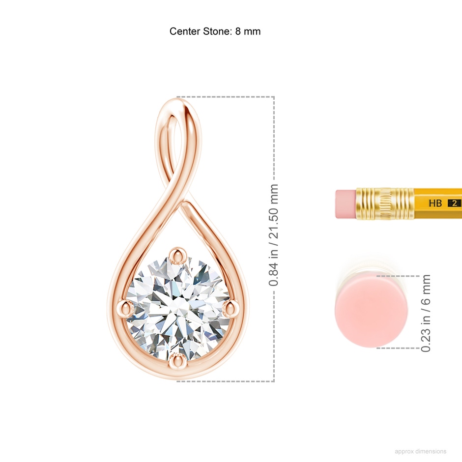 8mm GVS2 Solitaire Diamond Twist Bale Pendant in Rose Gold ruler