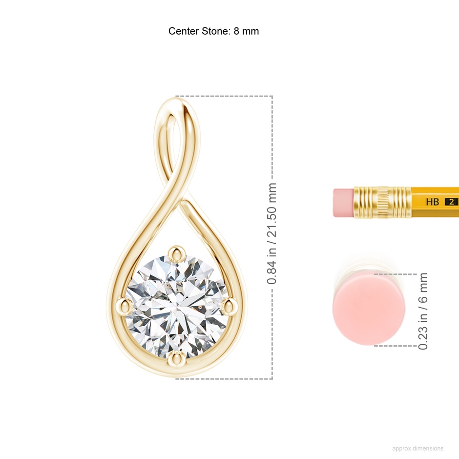 8mm HSI2 Solitaire Diamond Twist Bale Pendant in Yellow Gold ruler