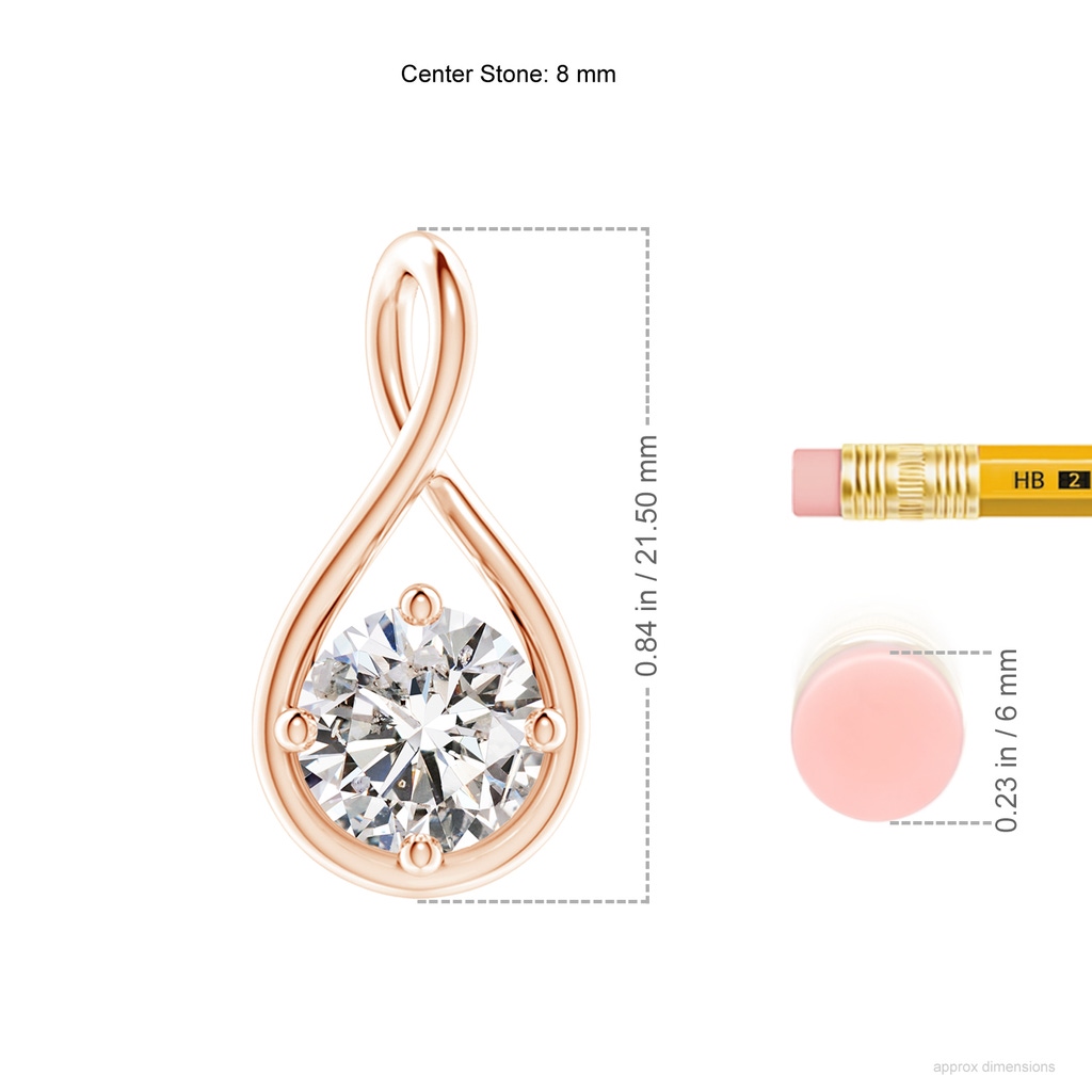 8mm IJI1I2 Solitaire Diamond Twist Bale Pendant in Rose Gold ruler