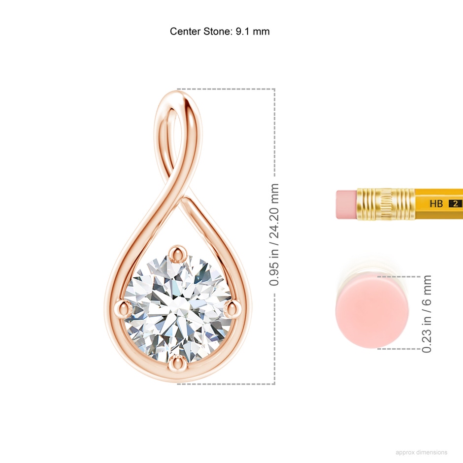 9.1mm GVS2 Solitaire Diamond Twist Bale Pendant in Rose Gold ruler