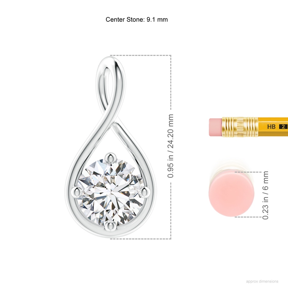 9.1mm HSI2 Solitaire Diamond Twist Bale Pendant in P950 Platinum ruler