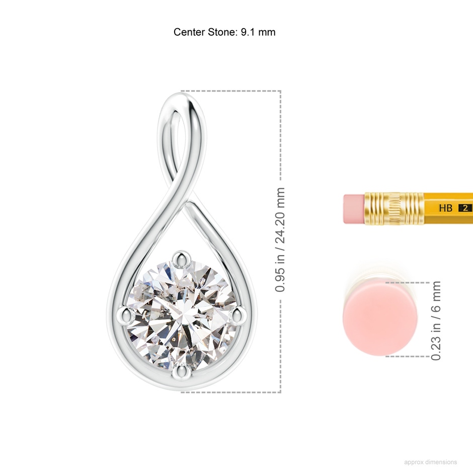 9.1mm IJI1I2 Solitaire Diamond Twist Bale Pendant in P950 Platinum ruler