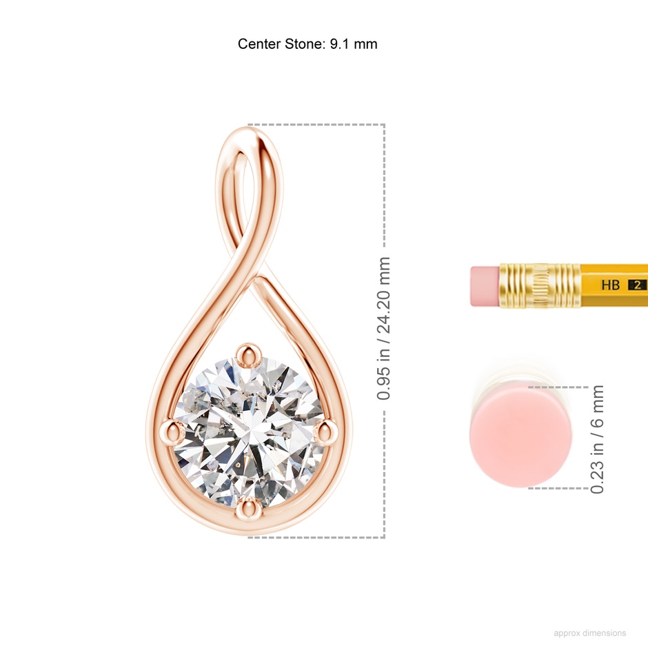 9.1mm IJI1I2 Solitaire Diamond Twist Bale Pendant in Rose Gold ruler