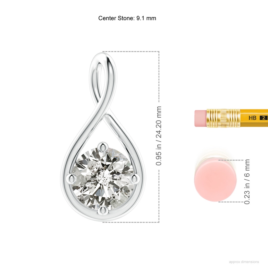 9.1mm KI3 Solitaire Diamond Twist Bale Pendant in P950 Platinum ruler