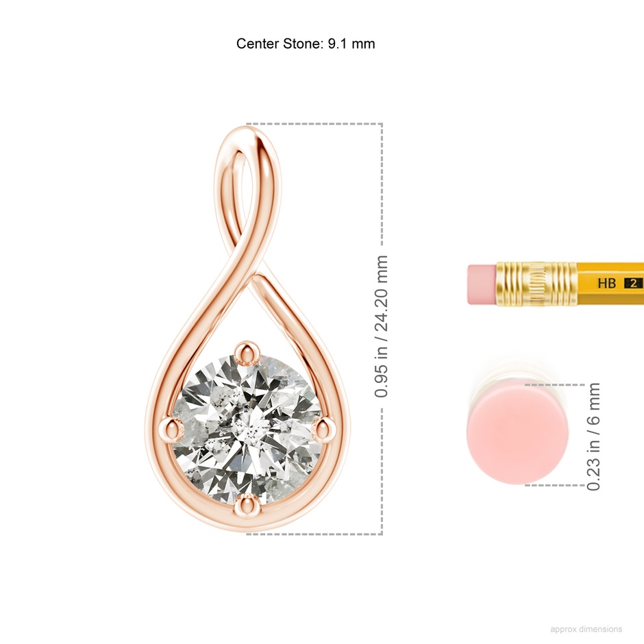9.1mm KI3 Solitaire Diamond Twist Bale Pendant in Rose Gold ruler