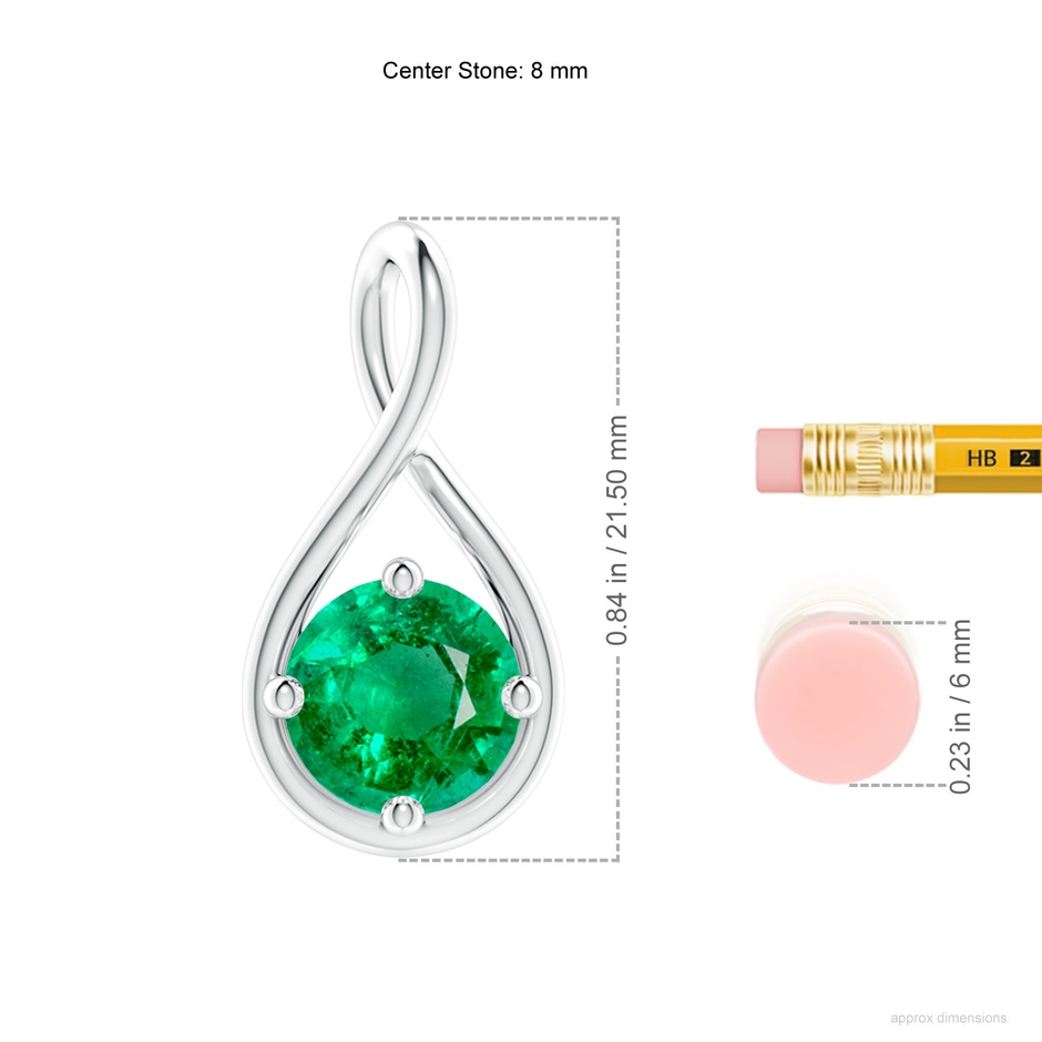 8mm AAA Solitaire Emerald Twist Bale Pendant in White Gold ruler