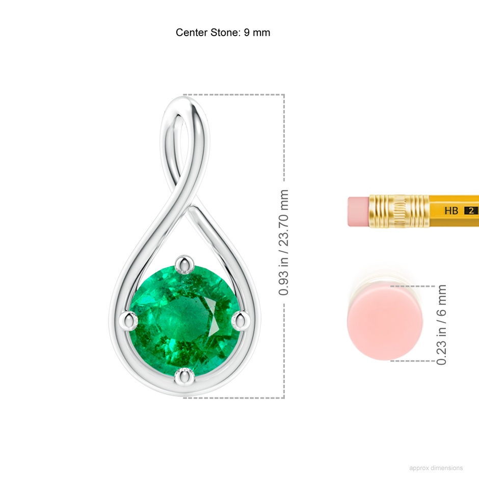 9mm AAA Solitaire Emerald Twist Bale Pendant in White Gold ruler