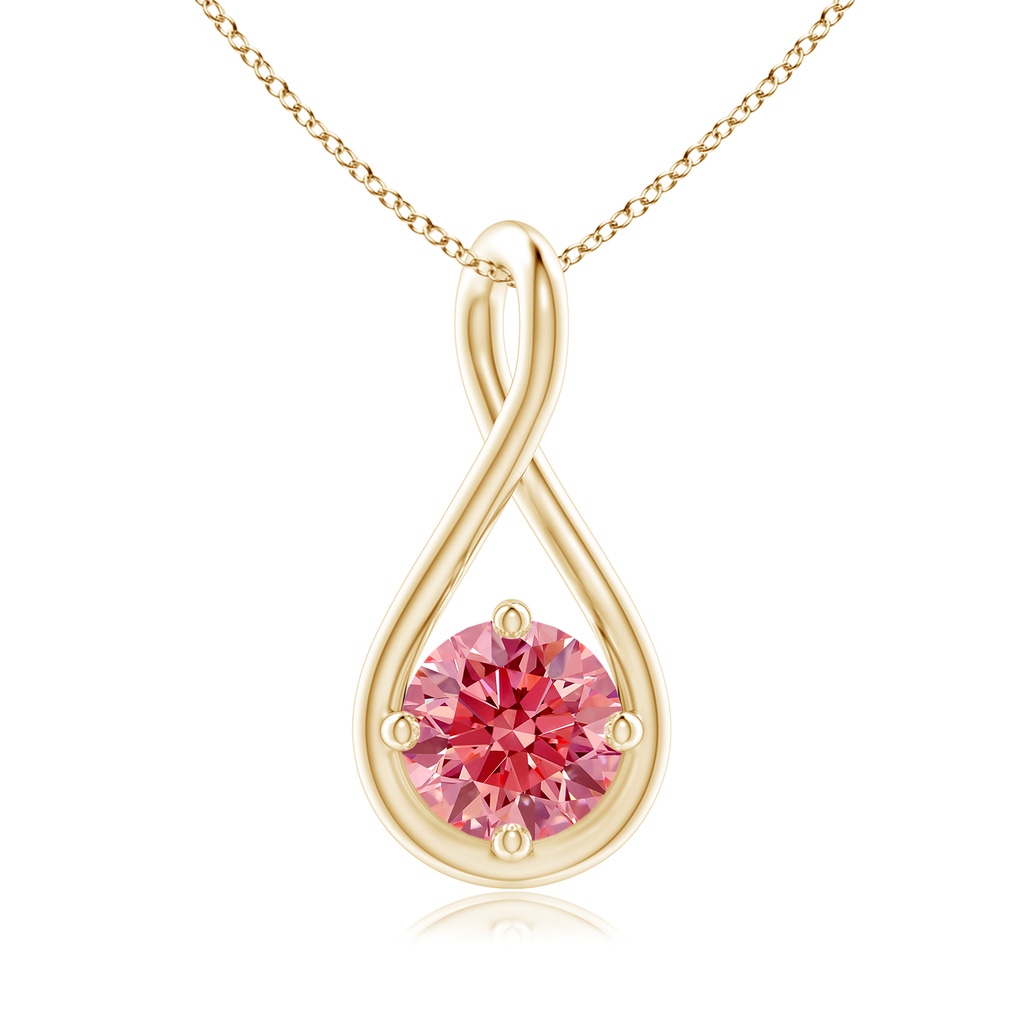 5.1mm AAAA Solitaire Fancy Intense Pink Diamond Twist Bale Pendant in Yellow Gold