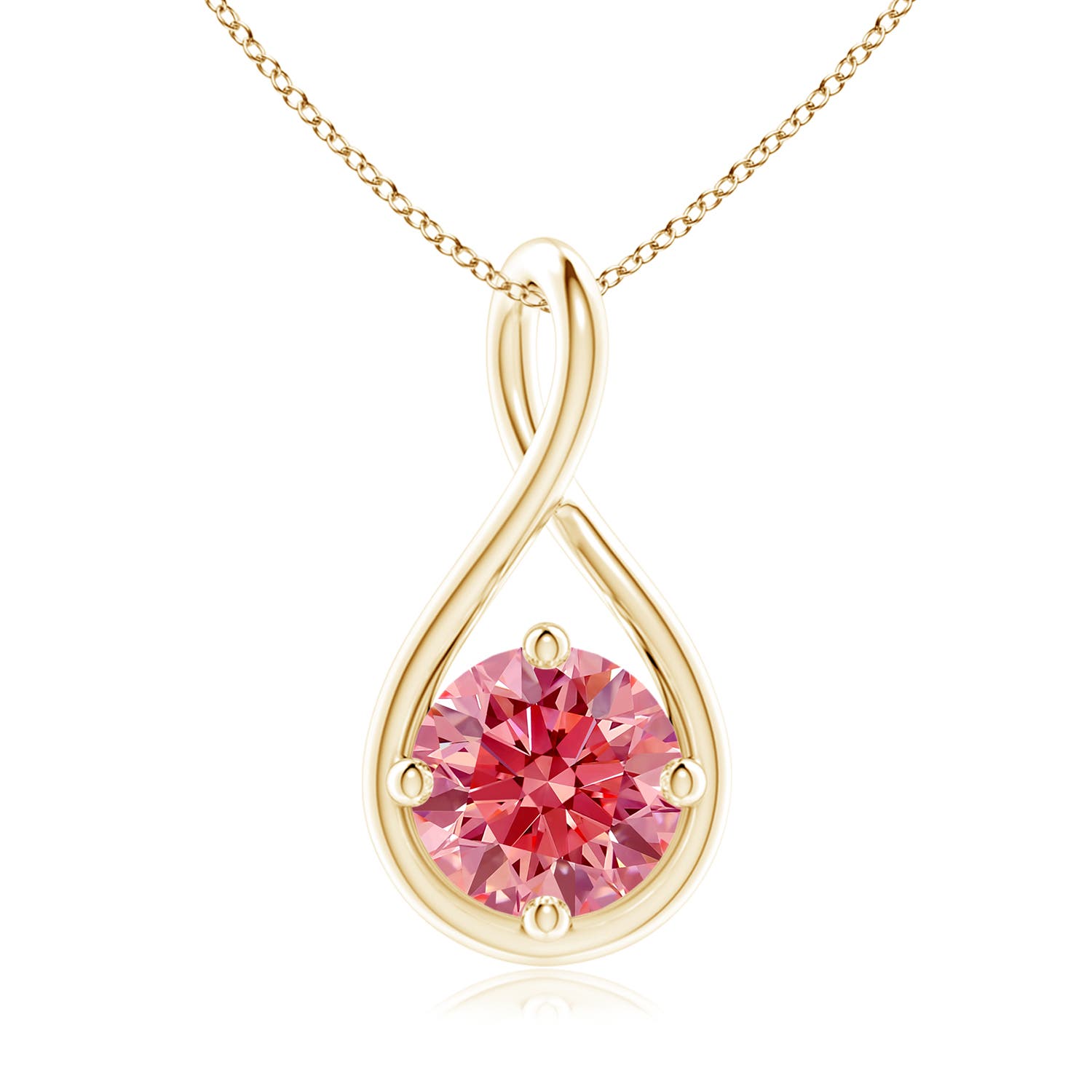Angara 2.0 CTW Solitaire Fancy Intense Pink Diamond Twist Bale Pendant in 18K Yellow Gold