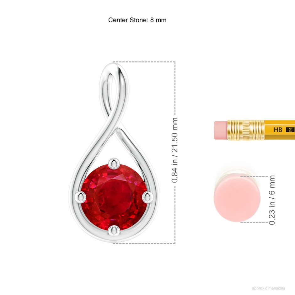 8mm AAA Solitaire Ruby Twist Bale Pendant in White Gold ruler