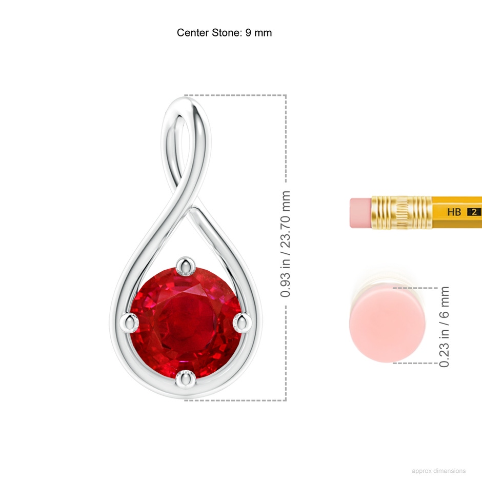 9mm AAA Solitaire Ruby Twist Bale Pendant in White Gold ruler