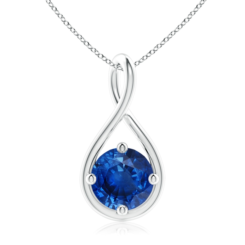 9mm AAA Solitaire Blue Sapphire Twist Bale Pendant in White Gold