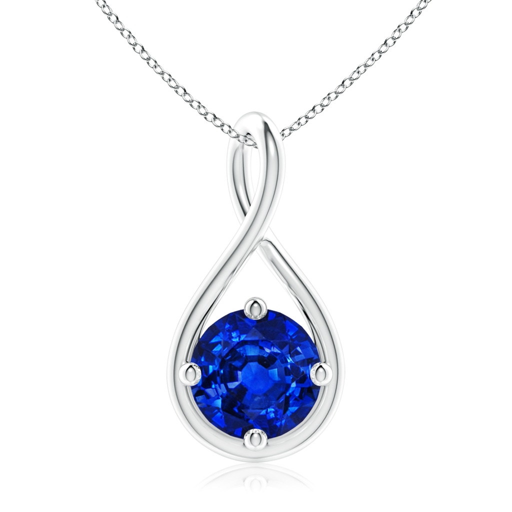 9mm Lab-Grown Solitaire Blue Sapphire Twist Bale Pendant in White Gold