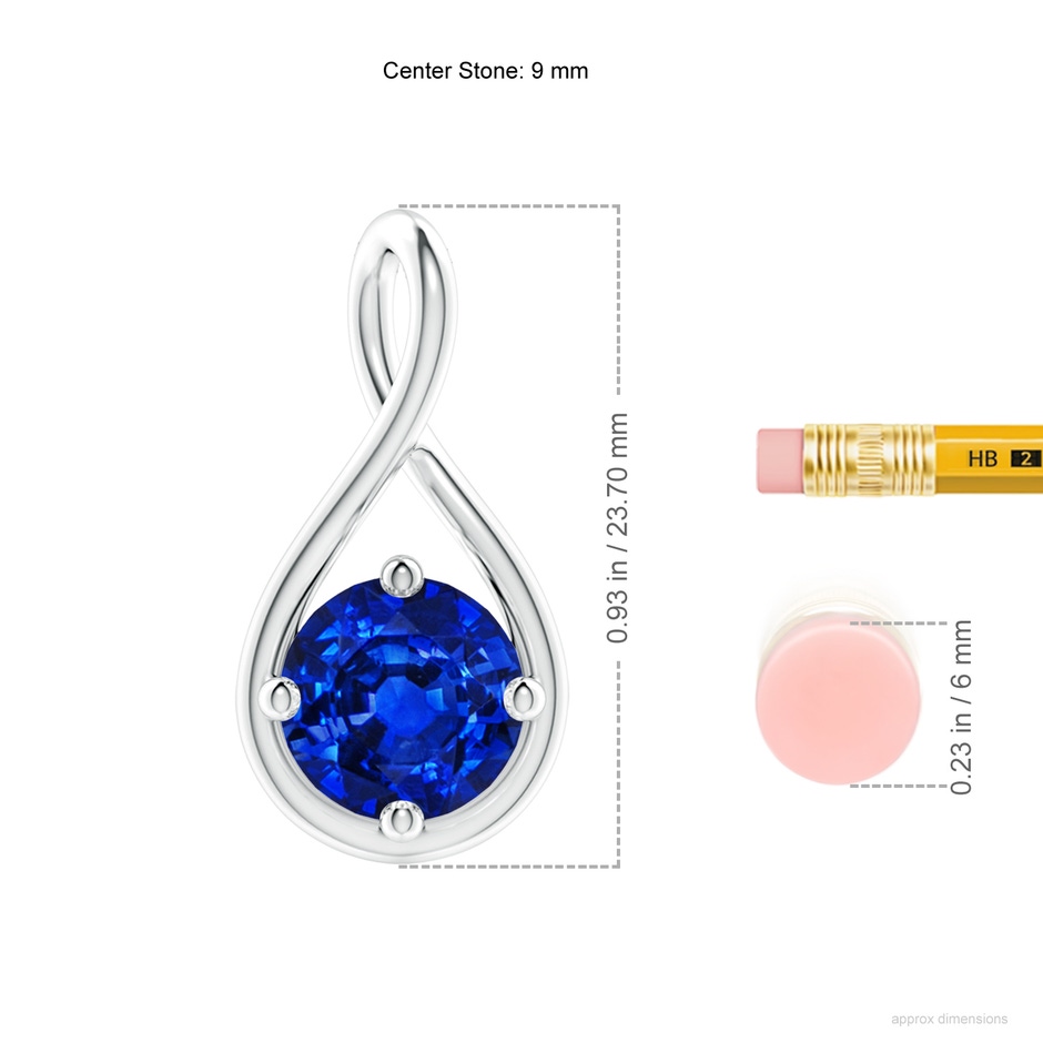 9mm Lab-Grown Solitaire Blue Sapphire Twist Bale Pendant in White Gold ruler