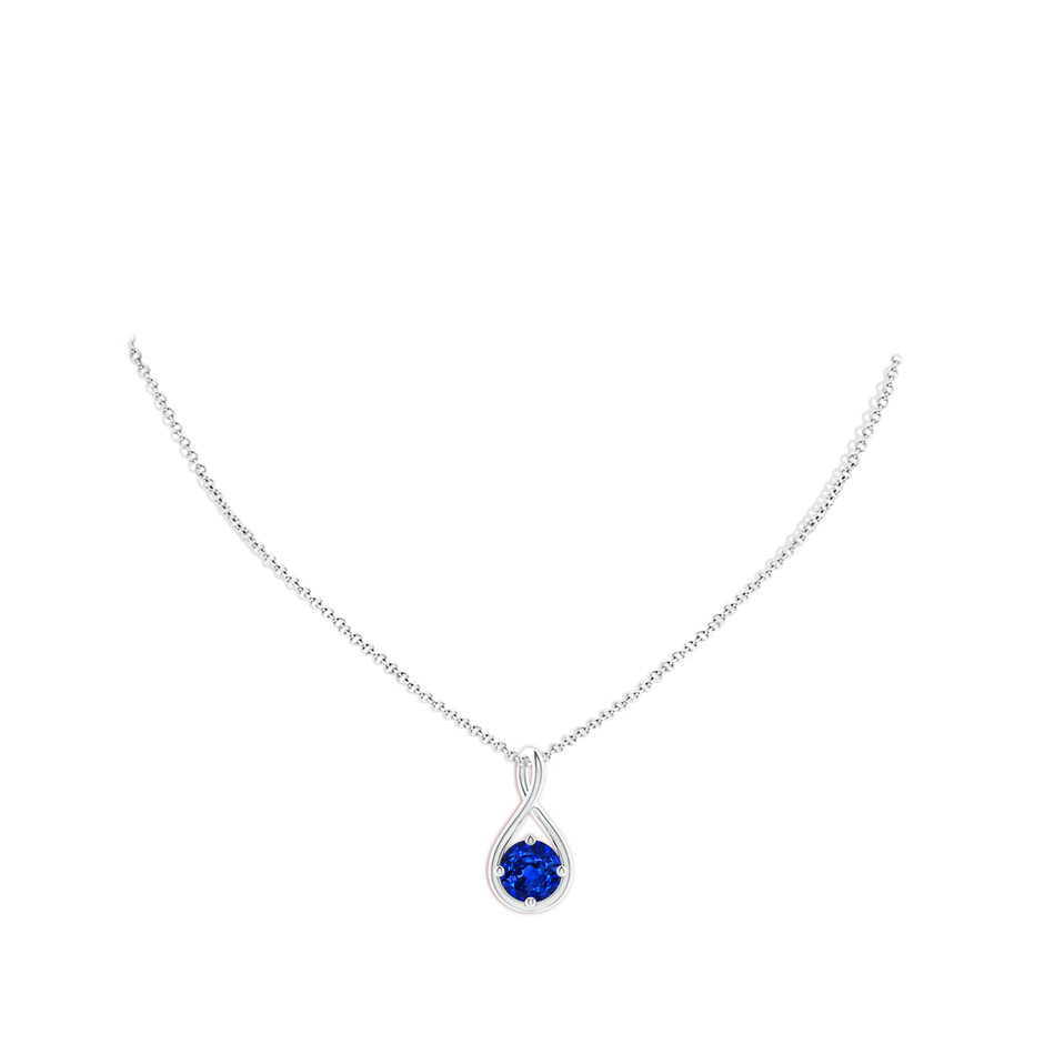 9mm Lab-Grown Solitaire Blue Sapphire Twist Bale Pendant in White Gold pen