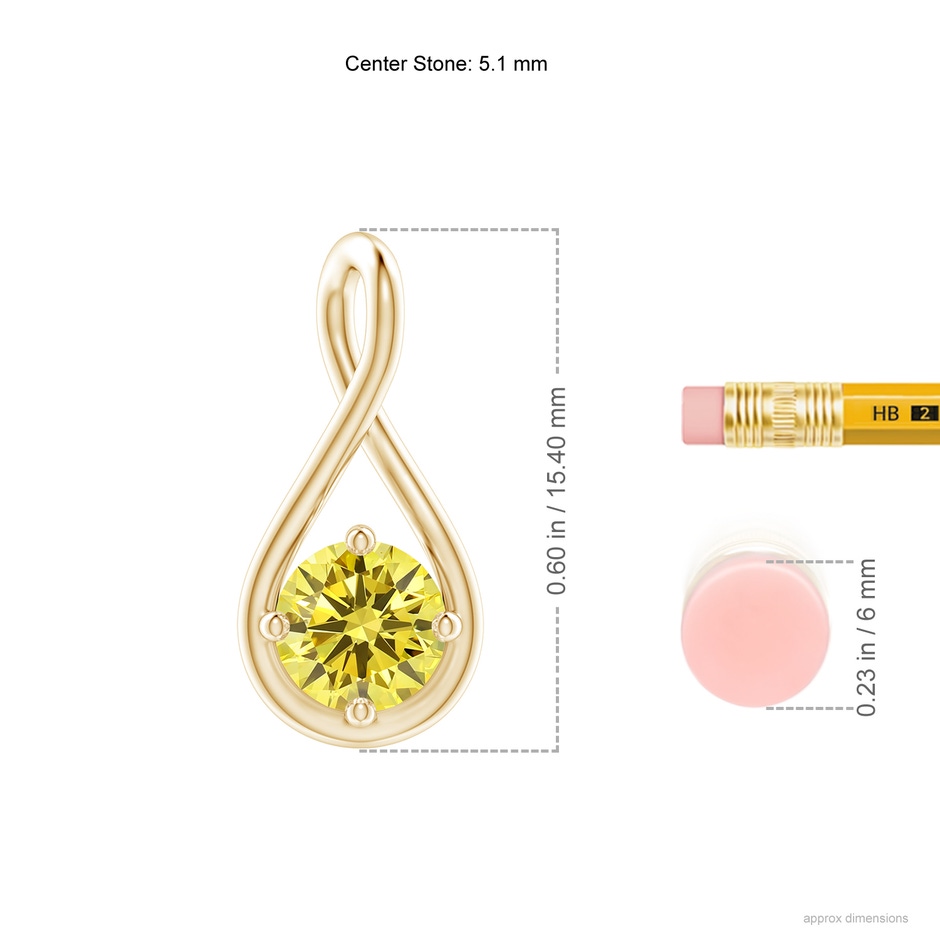 5.1mm AAAA Solitaire Fancy Intense Yellow Diamond Twist Bale Pendant in Yellow Gold ruler