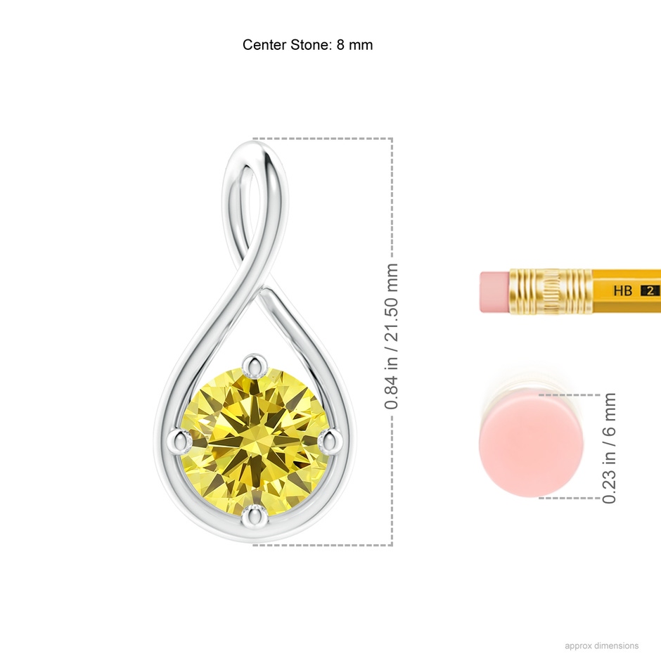 8mm AAAA Solitaire Fancy Intense Yellow Diamond Twist Bale Pendant in P950 Platinum ruler