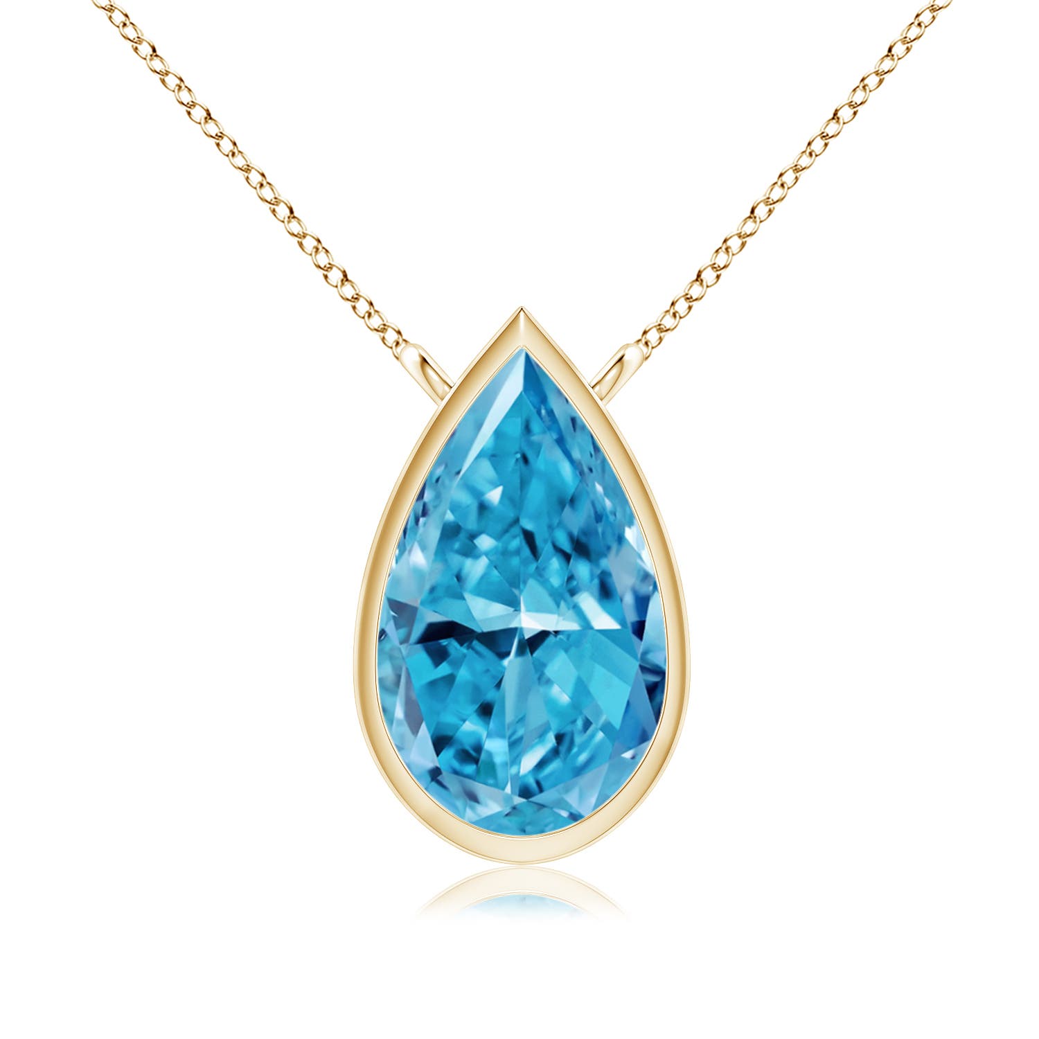 Angara 0.4 CTW Bezel-Set Pear-Shaped Fancy Intense Blue Diamond Solitaire Pendant in 18K Yellow Gold