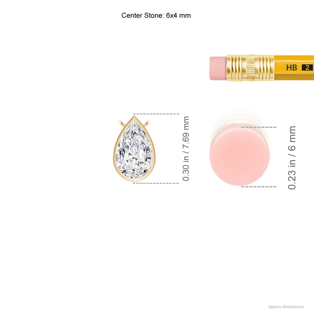6x4mm HSI2 Bezel-Set Pear-Shaped Diamond Solitaire Pendant in Yellow Gold ruler