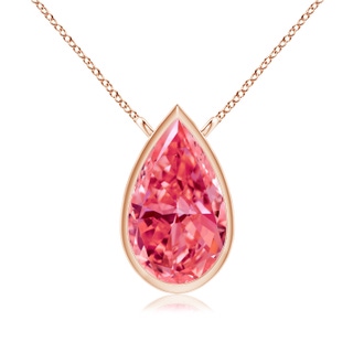 6x4mm AAAA Bezel-Set Pear-Shaped Fancy Intense Pink Diamond Solitaire Pendant in Rose Gold