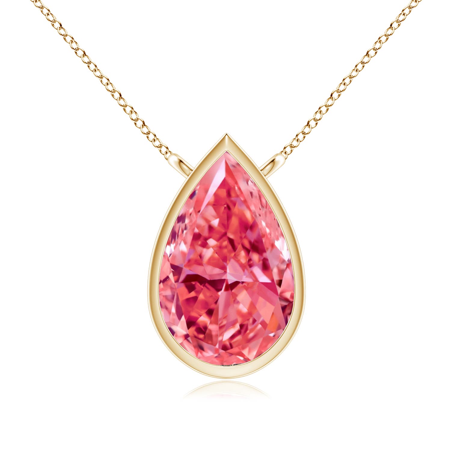 Angara 1.0 CTW Bezel-Set Pear-Shaped Fancy Intense Pink Diamond Solitaire Pendant in 18K Yellow Gold
