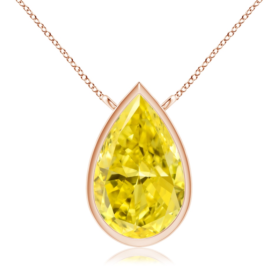 10x6.5mm AAAA Bezel-Set Pear-Shaped Fancy Intense Yellow Diamond Solitaire Pendant in Rose Gold 