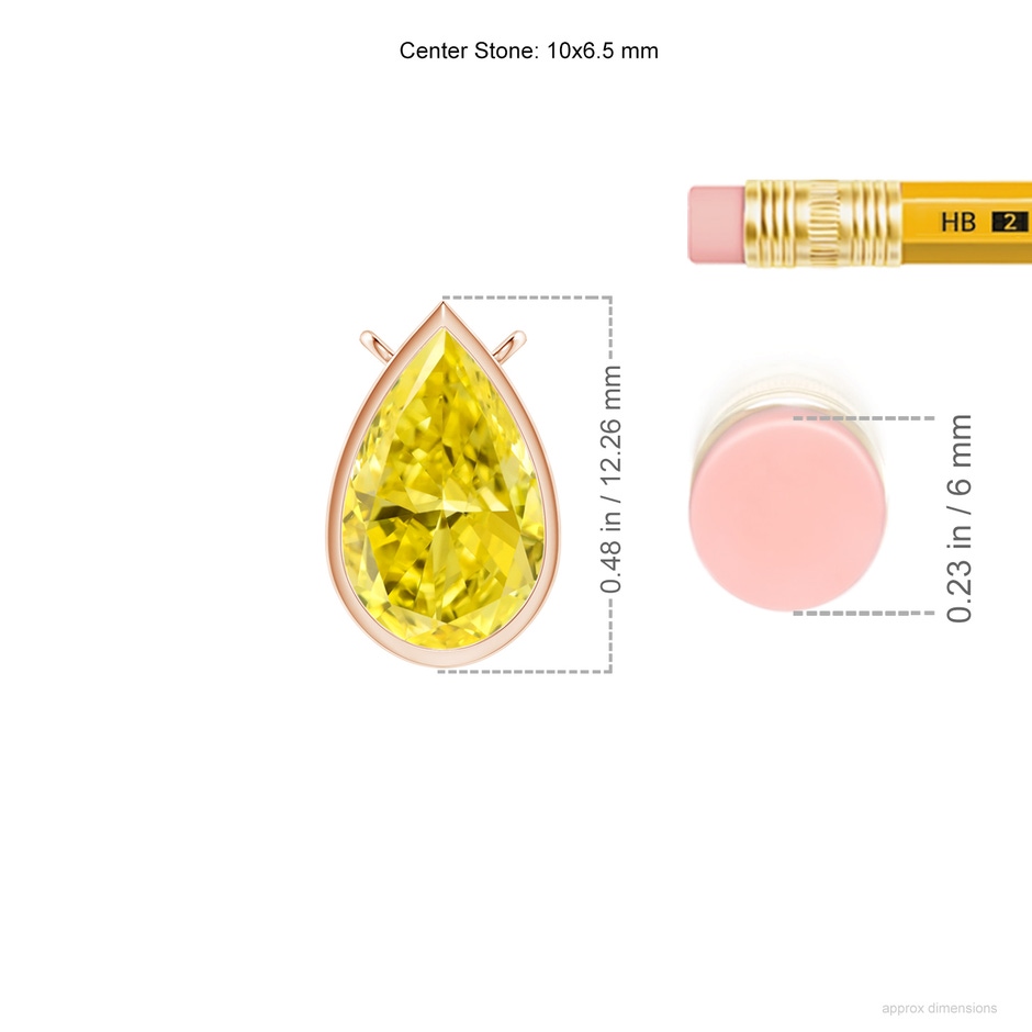 10x6.5mm AAAA Bezel-Set Pear-Shaped Fancy Intense Yellow Diamond Solitaire Pendant in Rose Gold ruler
