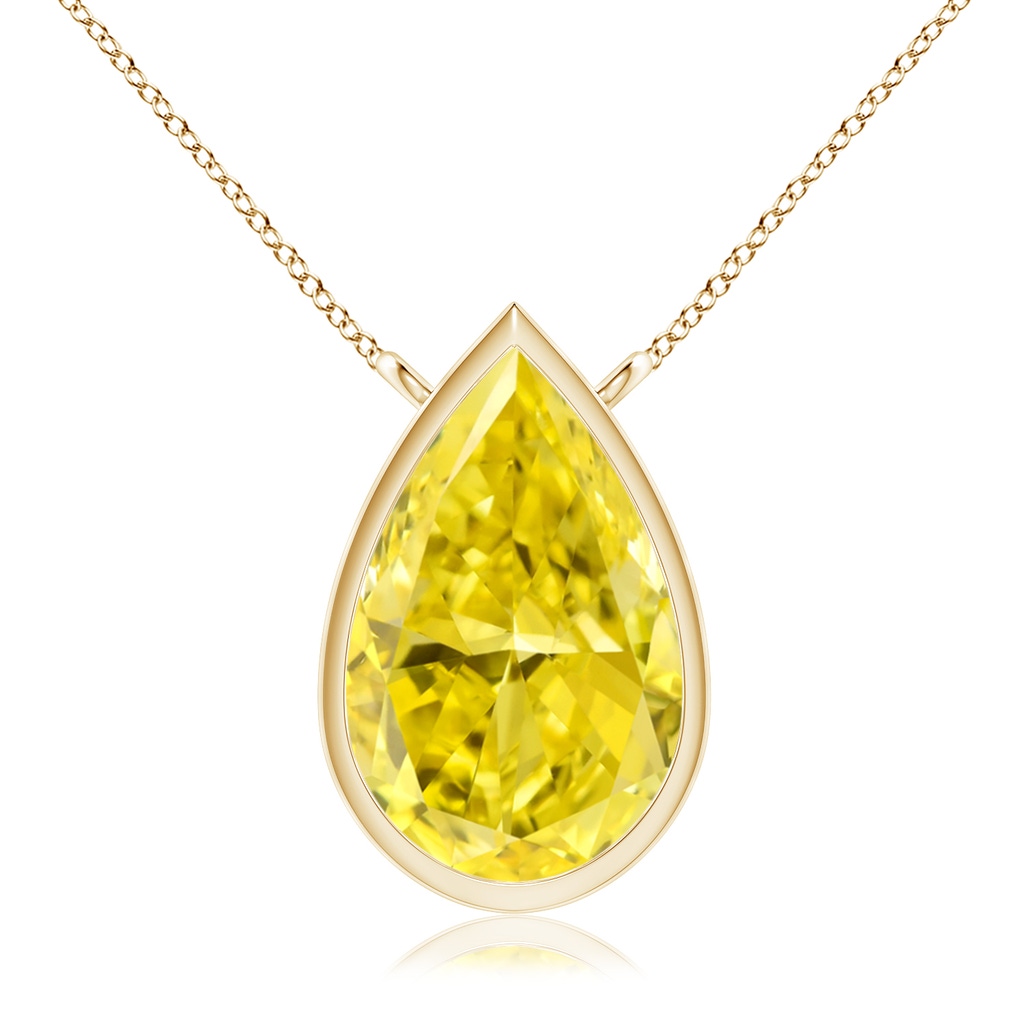 10x6.5mm AAAA Bezel-Set Pear-Shaped Fancy Intense Yellow Diamond Solitaire Pendant in Yellow Gold