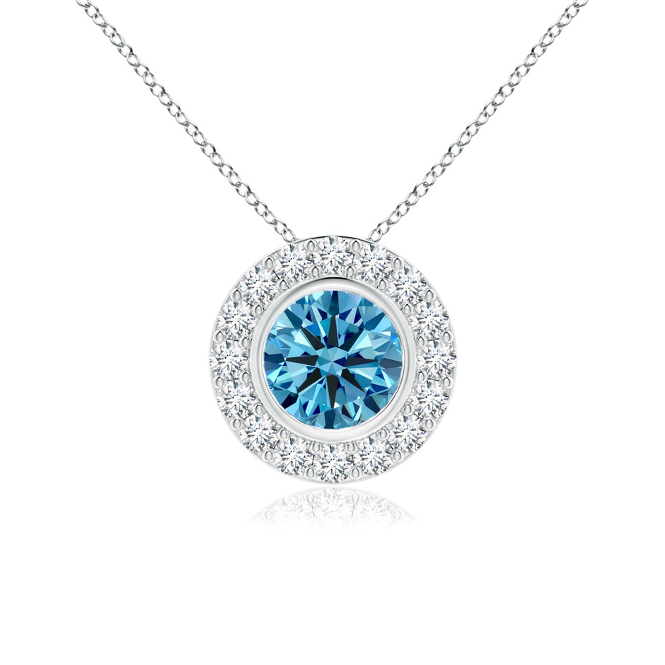 5mm AAAA Bezel-Set Solitaire Round Fancy Intense Blue Diamond Halo Pendant in White Gold 