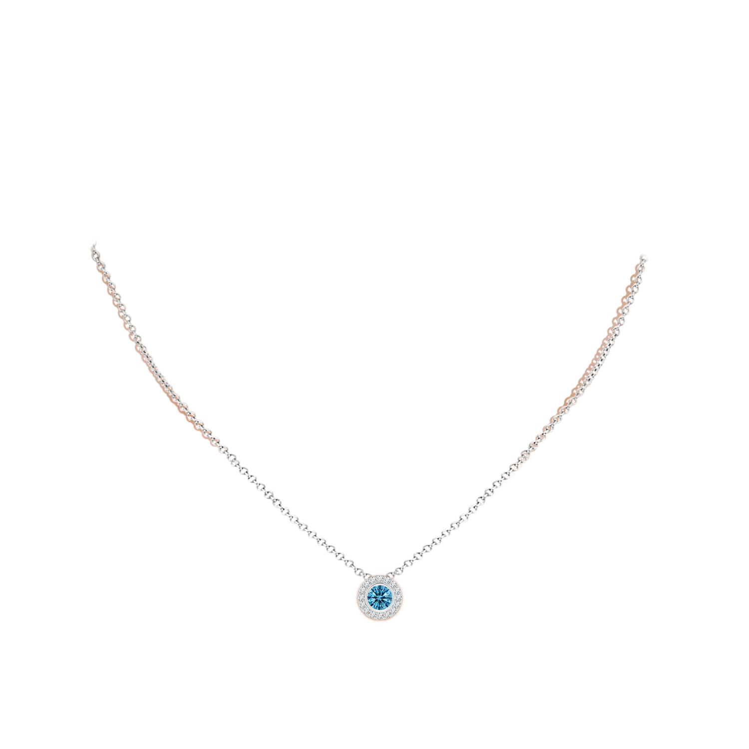 5mm AAAA Bezel-Set Solitaire Round Fancy Intense Blue Diamond Halo Pendant in White Gold - body_neck