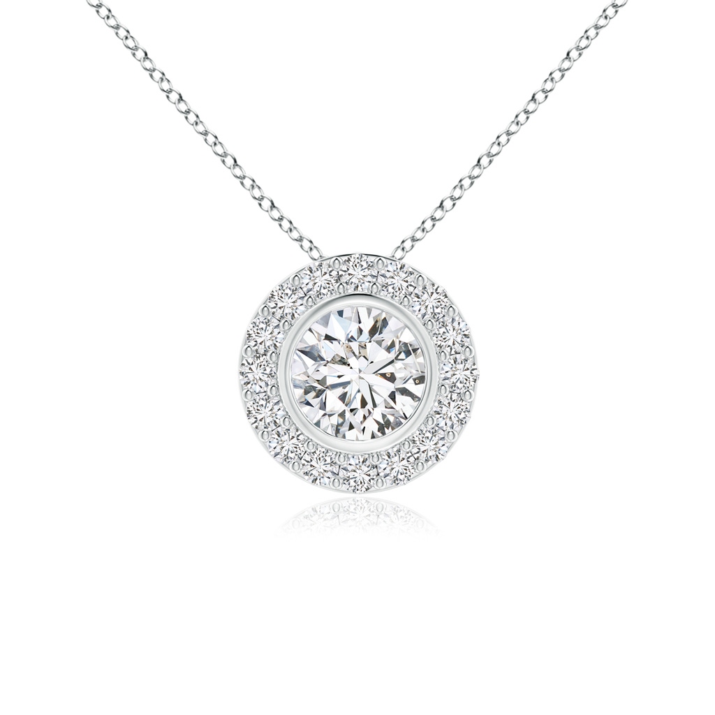 4.5mm HSI2 Bezel-Set Solitaire Round Diamond Halo Pendant in White Gold
