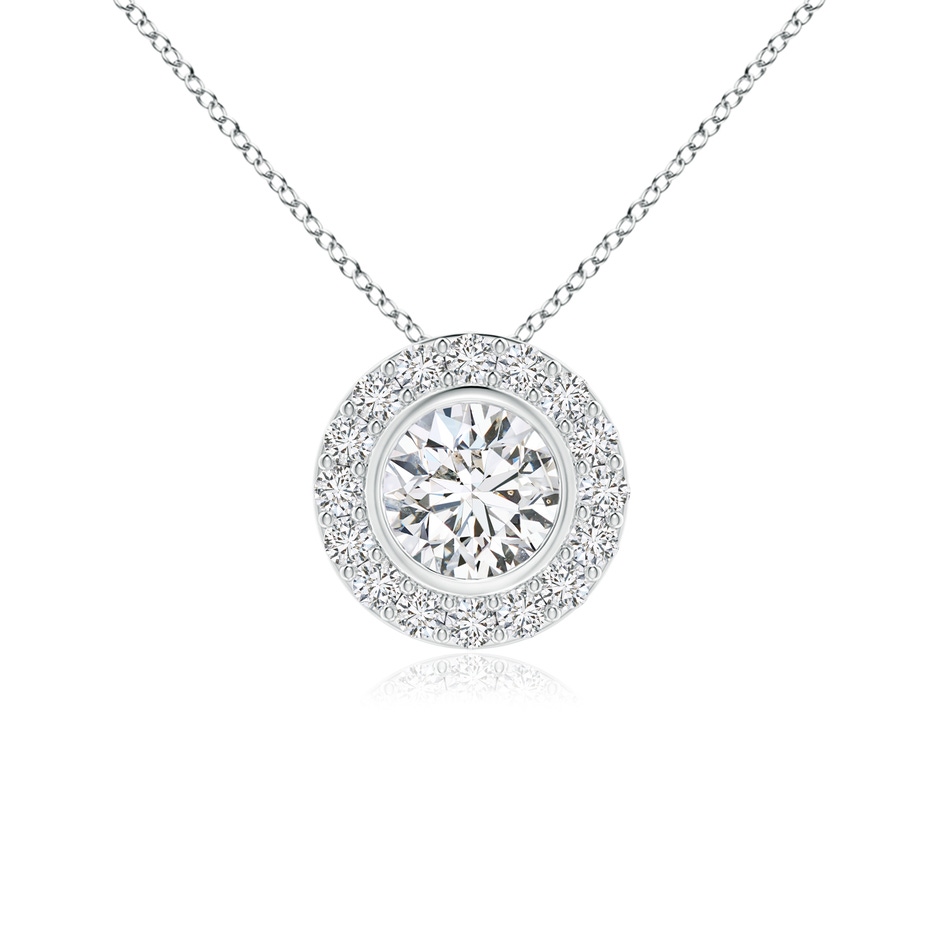 4.5mm HSI2 Bezel-Set Solitaire Round Diamond Halo Pendant in White Gold 