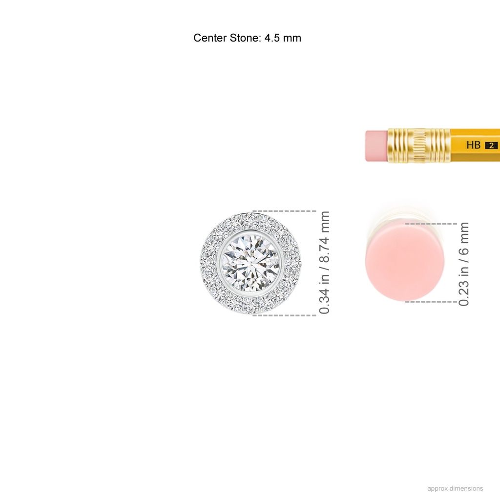 4.5mm HSI2 Bezel-Set Solitaire Round Diamond Halo Pendant in White Gold Ruler
