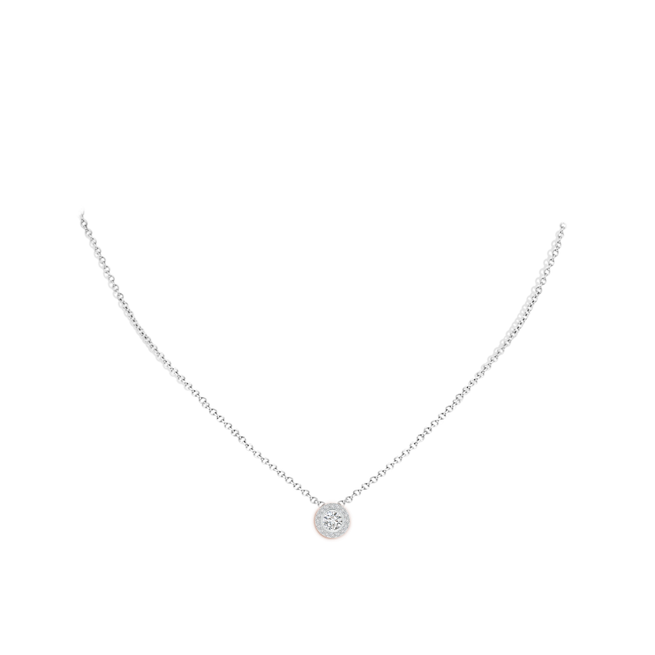 4.5mm HSI2 Bezel-Set Solitaire Round Diamond Halo Pendant in White Gold body-neck