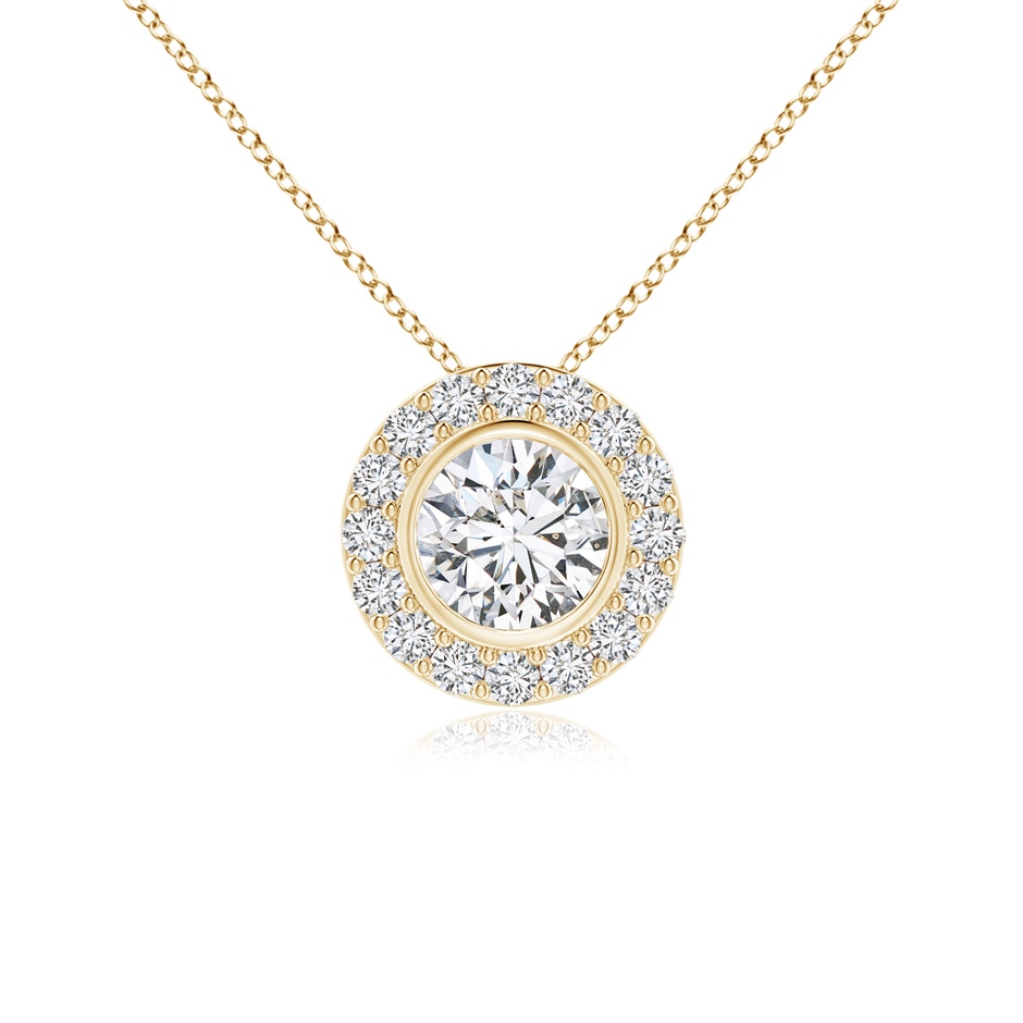 4.5mm HSI2 Bezel-Set Solitaire Round Diamond Halo Pendant in Yellow Gold 
