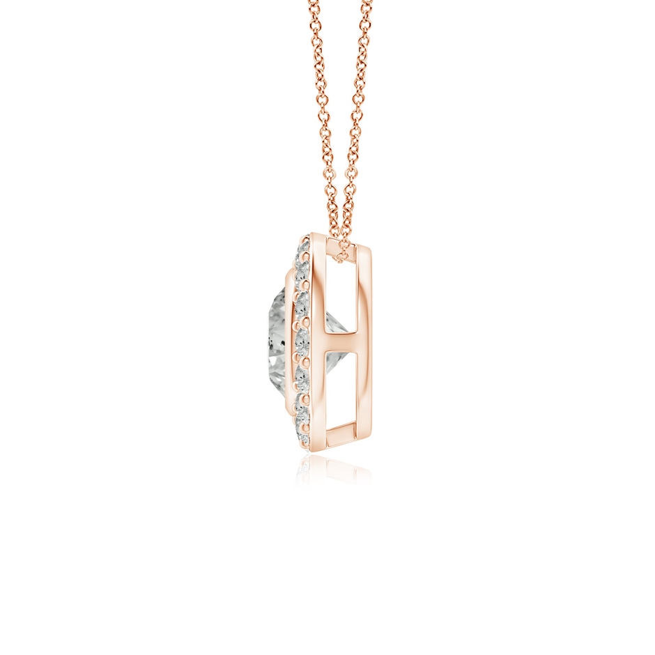 4.5mm KI3 Bezel-Set Solitaire Round Diamond Halo Pendant in Rose Gold side 1